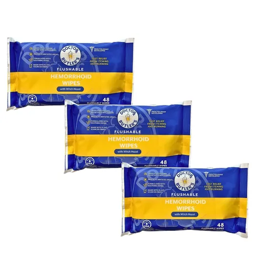 Vista 10 de Toallitas que se Pueden Tirar al Inodoro para Hemorroides Doctor Butler's – Toallitas que se Pueden Tirar al Inodoro con Hamamelis para Calmar