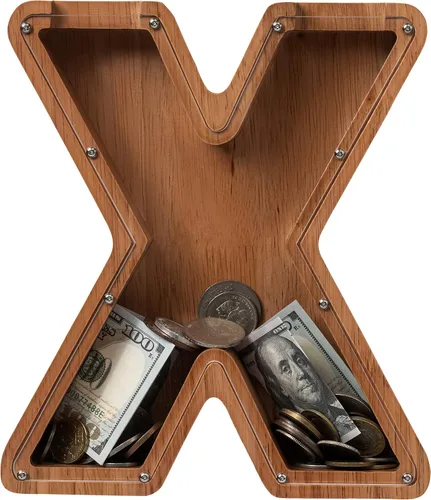 Vista 64 de Alcancía para niños y niñas, alcancía de madera con letra grande del alfabeto con inicial A, banco de monedas, regalos divertidos para cumpleaños