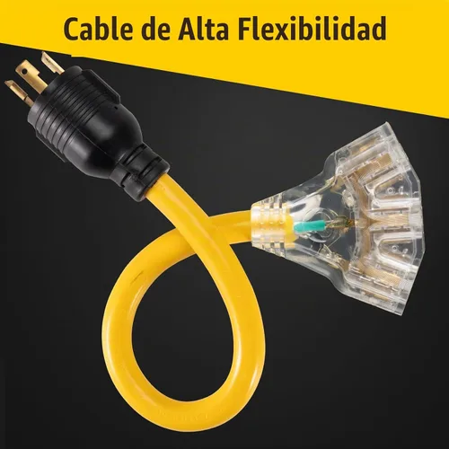 Vista 7 de Cable Adaptador de Generador para Exteriores de 30 Amperios a 110, Cable de Generador de 3 Clavijas con Seguro de 30 Amperios a 15 Amperios, NEMA