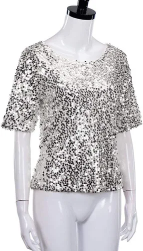 Vista 6 de Camisetas de lentejuelas completas para mujer, camisetas de manga corta con purpurina para fiesta, club, blusas brillantes S-5XL, lindas camisetas