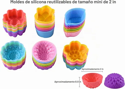 Vista 3 de 36 forros de silicona para cupcakes, tazas para hornear con múltiples formas de flores, moldes de silicona reutilizables de tamaño mini de 2 pulgadas
