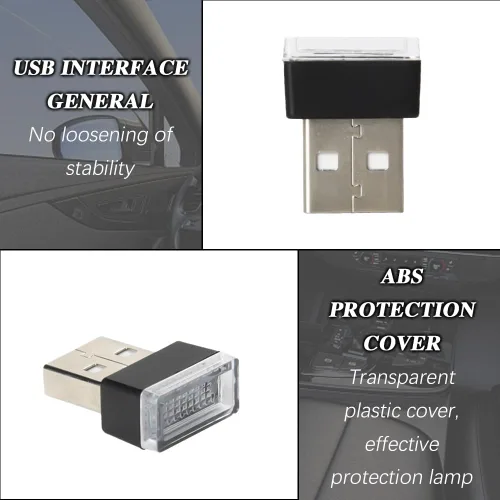Vista 7 de 4 lámparas LED USB para el interior del automóvil, luces LED para automóvil, interfaz USB A enchufable, iluminación ambiental para cajuela