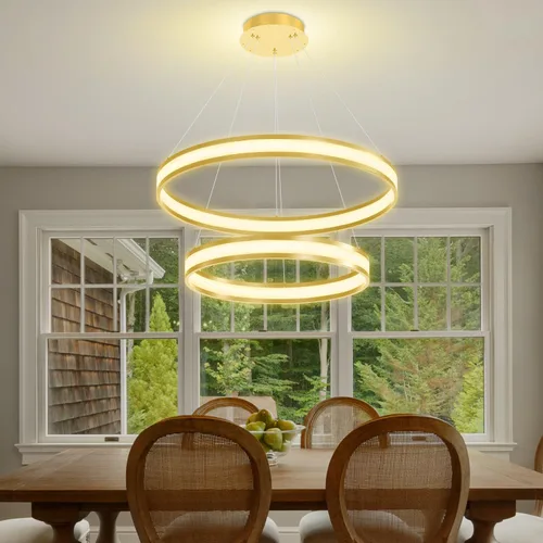 Vista 4 de Moderno candelabro de anillo acrílico regulable con LED, lámpara de anillo ajustable para comedor, sala de estar, dormitorio, cocina