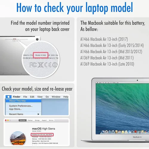 Vista 2 de NinjaBatt Batería A1466 para Apple MacBook Air de 13 ″ (mediados de 2012, mediados de 2013, principios de 2014, principios de 2015, 2017) A1369