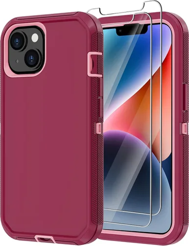 Vista 9 de Funda para iPhone 14 con 2 protectores de pantalla, resistente a los golpes, a prueba de caídas, a prueba de polvo, cuerpo completo, resistente