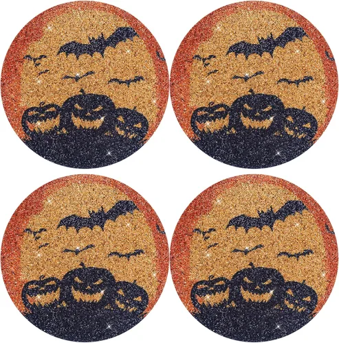 Vista 24 de Mantel individual negro de pedrería con diamantes triturados brillantes redondos lavables con purpurina para otoño, Halloween, boda, Navidad