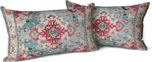 Vista 29 de Snycler Fundas de Almohada Decorativas Bohemias 16x16 pulgadas Juego de 2 Patrón de Alfombra Bohemia de Doble Cara Algodón Suave Funda de Cojín