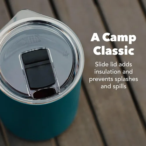 Vista 2 de MiiR, Taza de campamento, aislada al vacío, de acero inoxidable con tapa deslizante, sin BPA, negro, 16 onzas líquidas