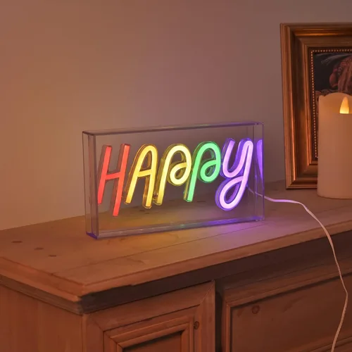 Vista 3 de Letreros de Neón Felices, Luz de Letrero de Neón de Pie Decoración LED Alimentada por USB Acrílico Hecho a Mano Letrero Publicitario Luz Nocturna