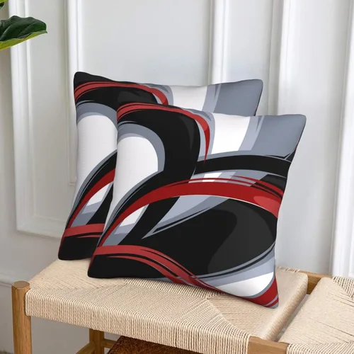 Vista 5 de Lcokin - Fundas de almohada decorativas con rayas rojas y negras abstractas, 16 x 16 pulgadas, juego de 2, funda cuadrada de cojín gris para sofá