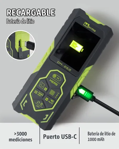 Vista 6 de Laser Measurement Tool, Inkerma Bilateral Laser Distance Meter,Rechargeable Laser Measure with Color Backlit LCD Display, Angle Sensor, Pythagorean