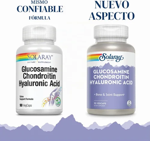 Vista 3 de SOLARAY Glucosamina Condroitina Ácido Hialurónico, 90 Cápsulas