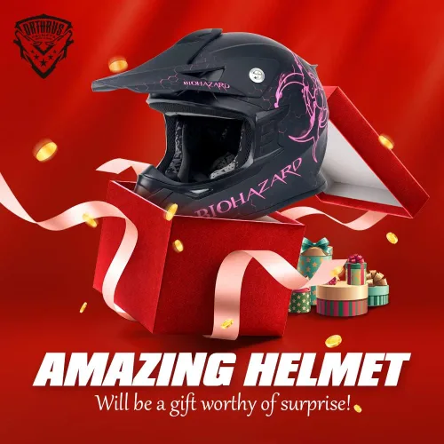 Vista 2 de Orthrus Certificado DOT Casco para Adultos y Jóvenes para Motocicleta de Carretera de Motocross, ATV, Moto de Tierra (BIO-Rosa, S)