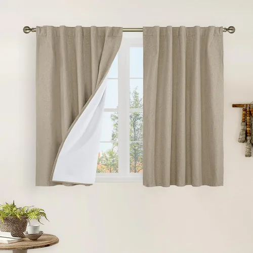 Vista 69 de LAMIT Cortinas opacas cortas de lino de 30 pulgadas para ventanas de cocina sobre el fregadero, cortinas de café texturizadas de lino marfil