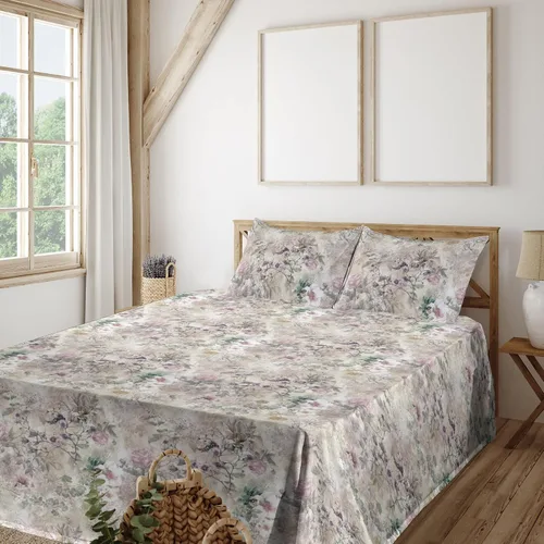 Vista 12 de Ambesonne Juego de sábanas vintage, diseño de curvas de inspiración victoriana, estampado de hojas y flores, sábana bajera y encimera con fundas
