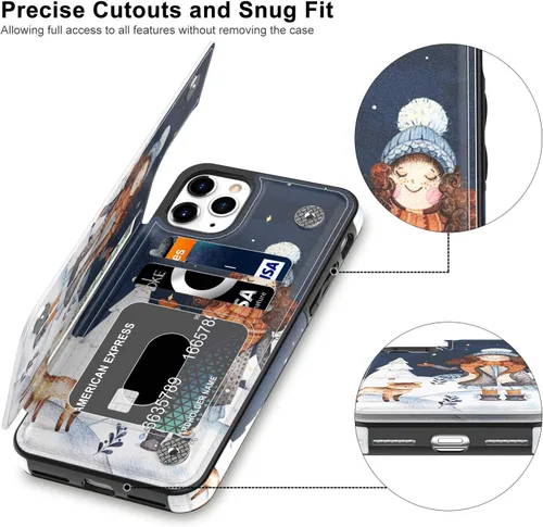 Vista 3 de LETO Funda de piel tipo cartera con tapa para iPhone 11 Pro, con diseños de moda para niñas y mujeres, con ranuras para tarjetas con función atril