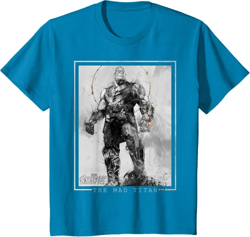 Vista 45 de Marvel Avengers Infinity War Thanos Sketch Graphic Camiseta Negro