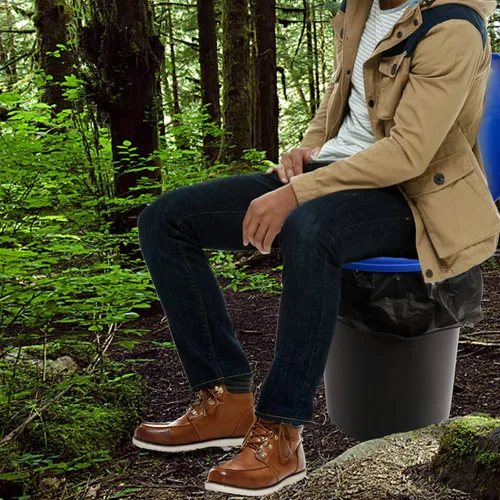 Vista 6 de Asiento de inodoro portátil para cubo de 5 galones de emergencia al aire libre, camping, a presión, funda de inodoro para adultos y niños