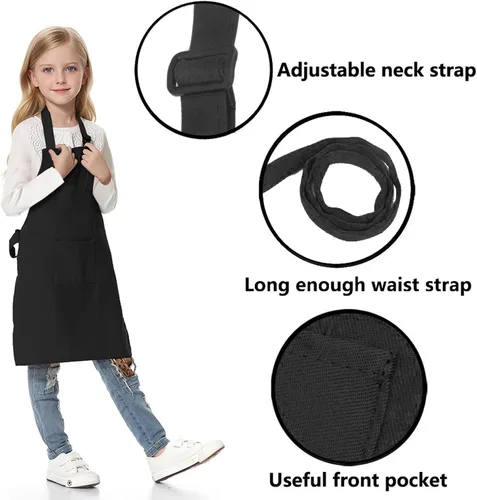 Vista 3 de TopTie Delantales para niños con bolsillo y correa ajustable, delantal para cocinar, hornear, pintar Cotton Canvas Fabric, 5 Sizes S-XXL for Kids