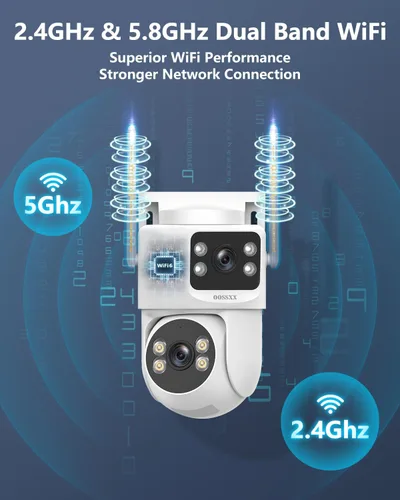Vista 7 de Sistema de cámara de seguridad WiFi de doble lente de 4 MP, visión amplia de 130° + seguimiento automático PTZ, banda dual de 2.4G/5.8G, cámara