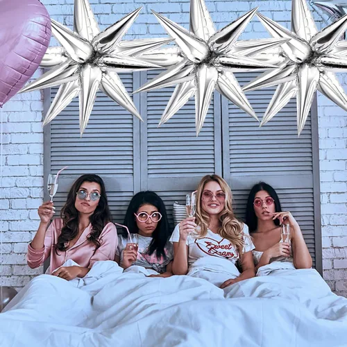 Vista 5 de NOVWANG 72 globos plateados con forma de estrella de explosión de 12 puntos