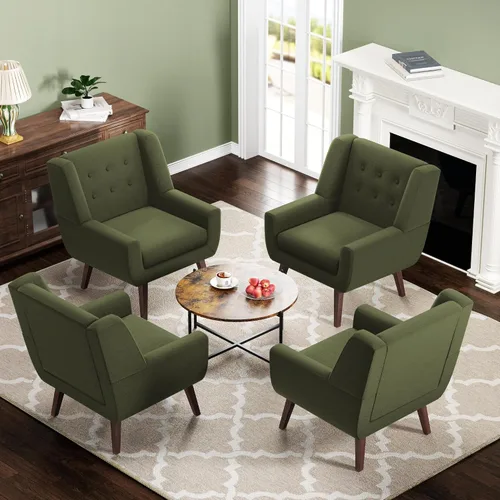 Vista 20 de HUIMO - Sillas Accent para sala de estar, sillón tapizado de lino con botones y nudos con patas de madera, cómodo sillón moderno de mediados