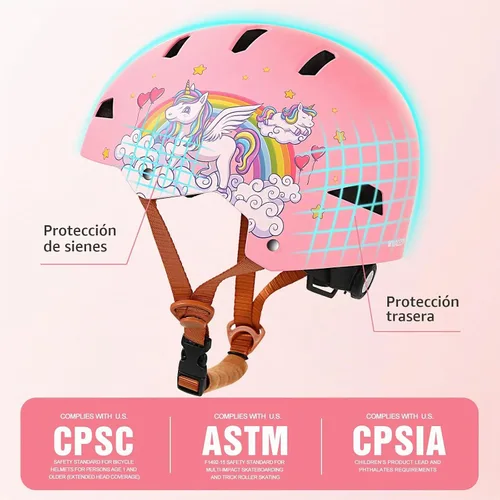 Vista 3 de Casco de bicicleta para niños, certificado por CPSC y ASTM, para niños pequeños de 3 a 5, 8 y 14 años 2 Unicornios Rosa