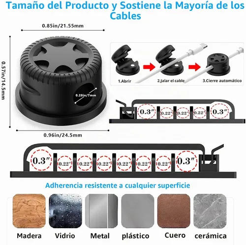 Vista 4 de ELII - Kit de gestión de cables de 328 piezas, 8 soportes magnéticos para cables, 69 clips para cables