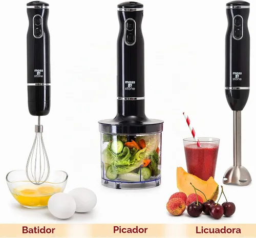 Vista 2 de Moss & Stone Juego de batidora de mano eléctrica, 300W batidora de mano de inmersión con batidor y picadora, eje y cuchillas de acero inoxidable