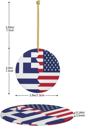 Vista 3 de Bandera griega de Estados Unidos, adornos de cerámica para colgar, adorno colgante de Navidad personalizado para decoración del hogar