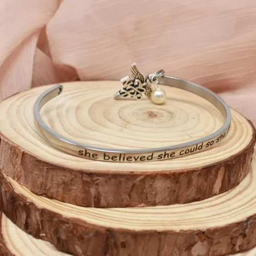 Vista 3 de Nurse Practitioner Bracelet Stainless Steel NP Caduceus She Believed She Could So She Did Engraved Bracelet Gift For Women Gift for Birthday
