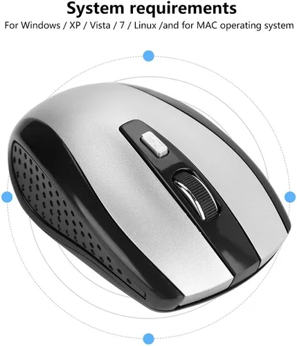 Vista 4 de YWBL-WH Ratón inalámbrico inalámbrico, 2.4GHz, 6 botones, 800-1600 DPI ajustable, plateado, con receptor USB, para PC y portátil