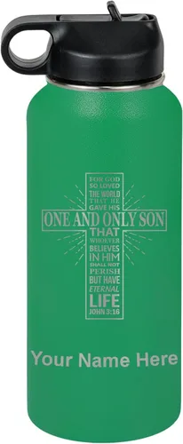 Vista 28 de LaserGram Botella de agua personalizada, versículo bíblico John 3-16, acero inoxidable de doble pared aislada al vacío con popote superior, regalo