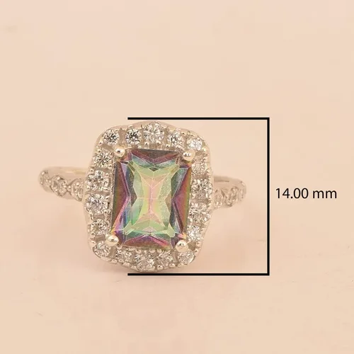 Vista 4 de Anillo solitario de plata de ley 925 con corte esmeralda para mujer