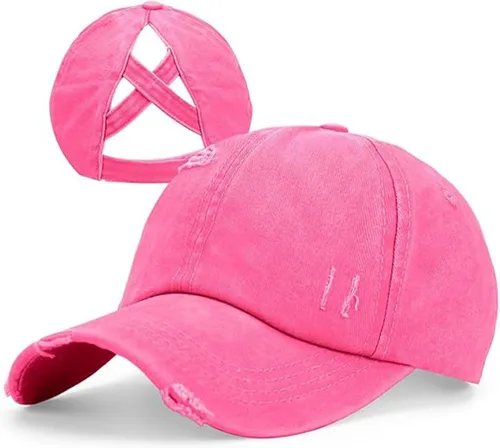 Vista 12 de Gorra de béisbol con diseño de cola de caballo cruzada, ajustable, estilo moño desordenado, para mujer