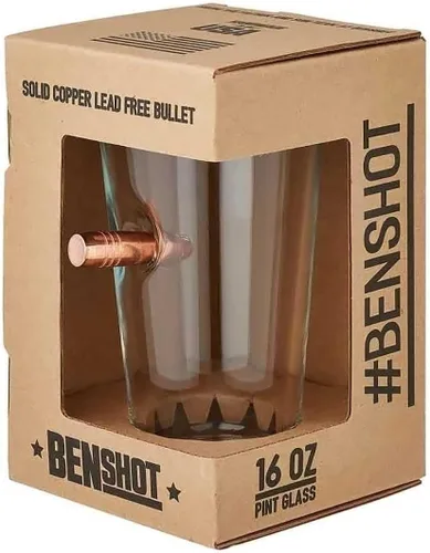 Vista 2 de BenShot Vaso de pinta de la bandera de EE. UU. con bala real de 0.50 BMG - 16 onzas Fabricado en EE. UU