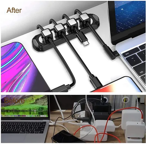 Vista 5 de Dracool Soporte magnético para cables, 6 ranuras, organizador de cables, organizador de cables, organizador de cables debajo del escritorio