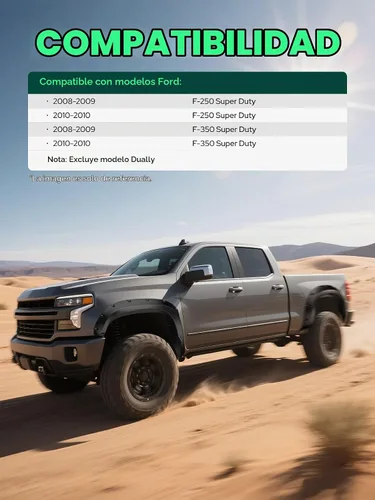 Vista 3 de YHTAUTO Guardabarros estilo bolsillo con kit de herrajes compatible con Ford F-250 F-350 Super Duty 2008-2010, protectores de rueda lisos negros