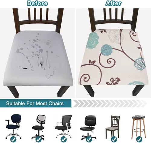 Vista 4 de SearchI Juego de 2 fundas de asiento para sillas de comedor, fundas de asiento elásticas con estampado, extraíbles y lavables, fundas de cojín