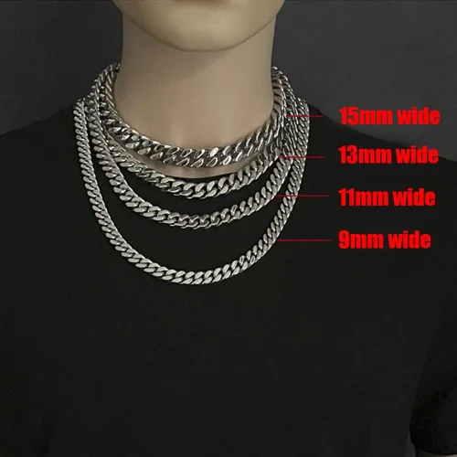 Vista 8 de Collar para hombre, cadena cubana, cadenas de acero inoxidable para hombres y mujeres, joyería gruesa Miami Hip Hop Big Gargantilla de 911130.591in