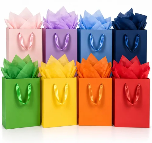 Vista 28 de SHIPKEY Paquete de 10 bolsas de regalo verde aguamarina con papel de seda bolsa de regalo de dama de honor de 8 x 4 x 11 pulgadas, bolsa de papel