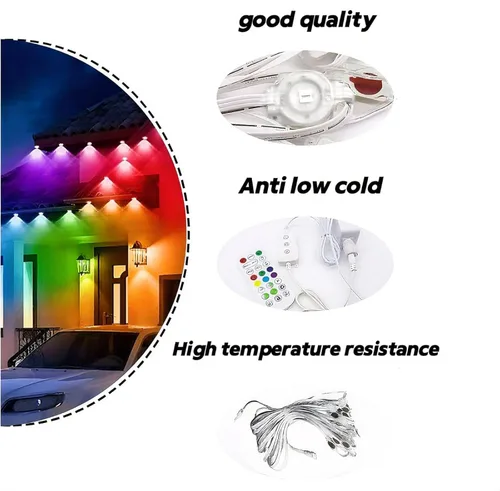 Vista 2 de Luces RGB Permanentes para Exteriores, Luces LED Inteligentes Impermeables para Aleros con Control de Aplicación/Remoto, Impermeables IP67 para DIY