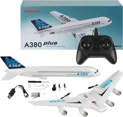 Vista 8 de Avión RC con control remoto listo para volar 2.4 GHz, modelo Airbus A380, juguete de avión RC de 2 canales para principiantes para niños y adultos