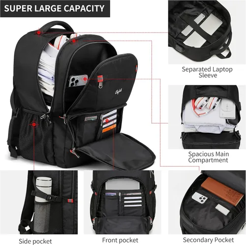 Vista 2 de Mochila para portátil de 17.3 pulgadas, mochila grande para computadora con puerto de carga USB, mochila resistente al agua y resistente