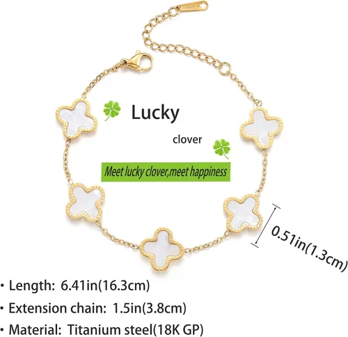 Vista 2 de 18K Gold Plated Clover Lucky Bracelet for Women WhiteBlackRedGreen Bracelets Cute Link Bracelets Jewelry Gifts Trendy for Women Teen Girls