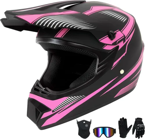 Vista 15 de Casco de motocross para niños jóvenes, casco de motocicleta todoterreno con (gafas, guantes, máscara), juego de 4 piezas, casco de cara completa