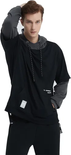Vista 2 de GURUNVANI Sudadera con capucha de color de contraste para hombre Sudaderas con capucha de patchwork