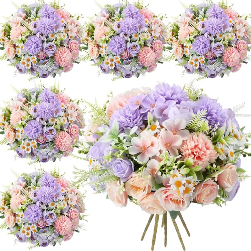 Vista 11 de Tigeen - Ramo de flores artificiales para boda, 6 paquetes, color azul