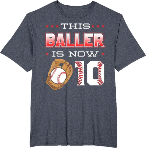 Vista 73 de This Baller Is Now 10 - Camiseta de béisbol para fiesta temática de cumpleaños número 10, Negro