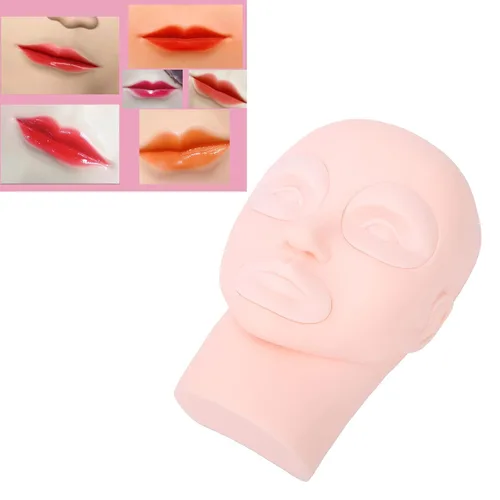 Vista 2 de Cabeza de entrenamiento de práctica, cabeza de maniquí de microblading de silicona, cabeza de entrenamiento de cejas, modelo de piel falsa